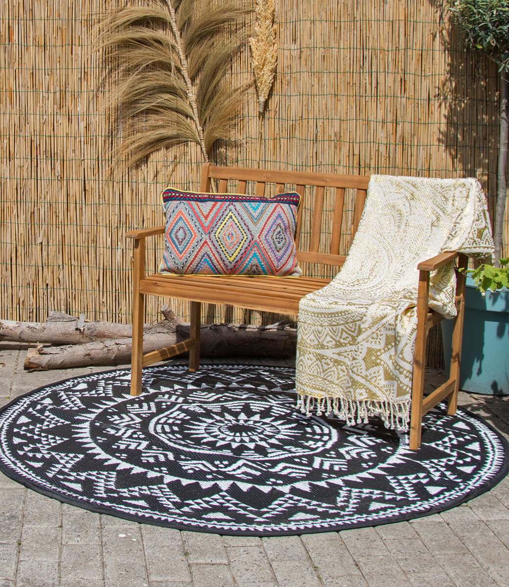 Wonder Rugs Runder Outdoor-Teppich in Schwarz-Weiß