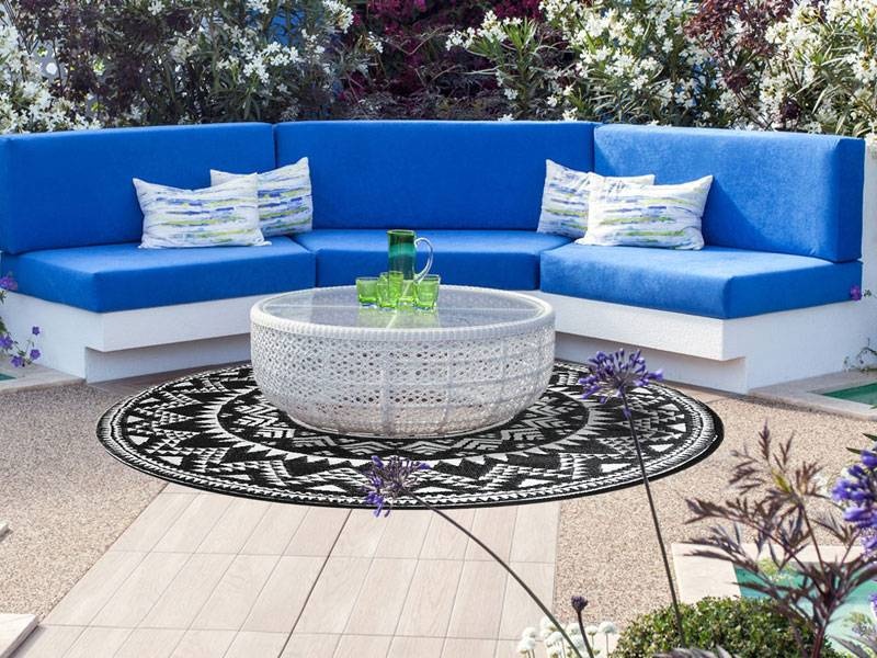 Wonder Rugs Runder Outdoor-Teppich in Schwarz-Weiß