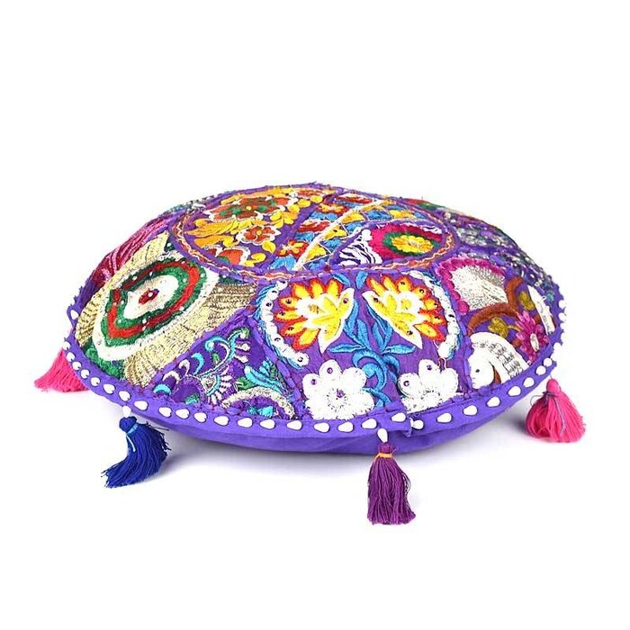 Rundes lila Patchwork-Kissen