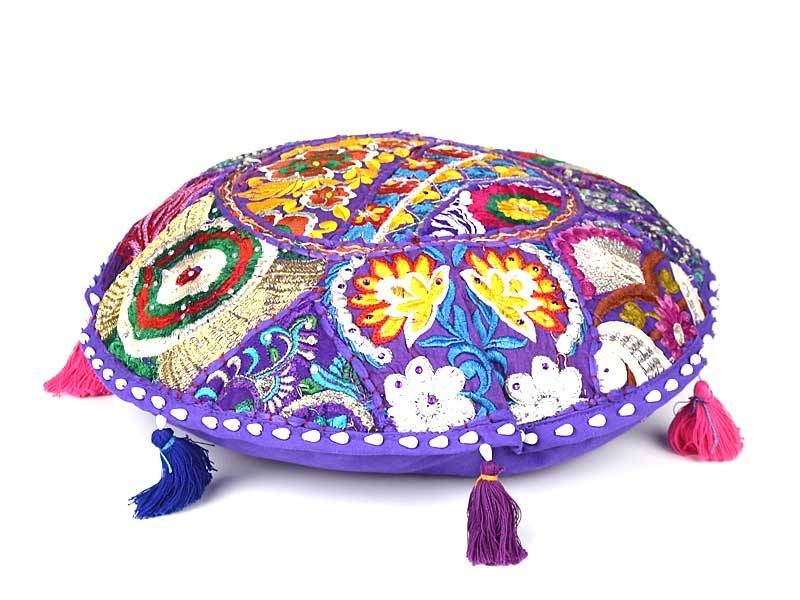 Rundes lila Patchwork-Kissen