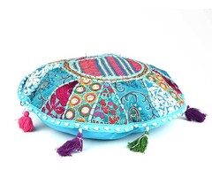 Turkisfarbenes rundes Patchwork-Kissen