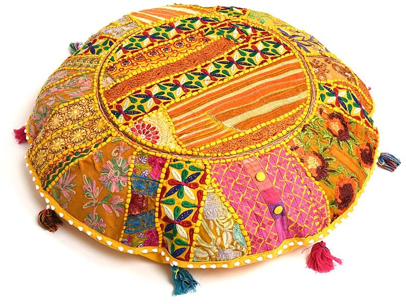 Senfgelbes rundes Kissen