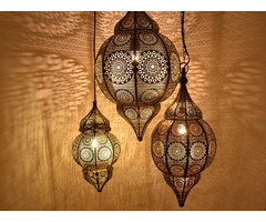 3-teiliges Set orientalischer Hängelampen in Schwarz und Gold