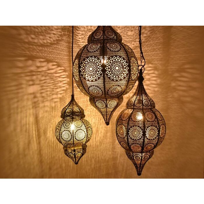 3-teiliges Set orientalischer Hängelampen in Schwarz und Gold