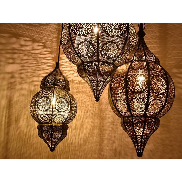 3-teiliges Set orientalischer Hängelampen in Schwarz und Gold