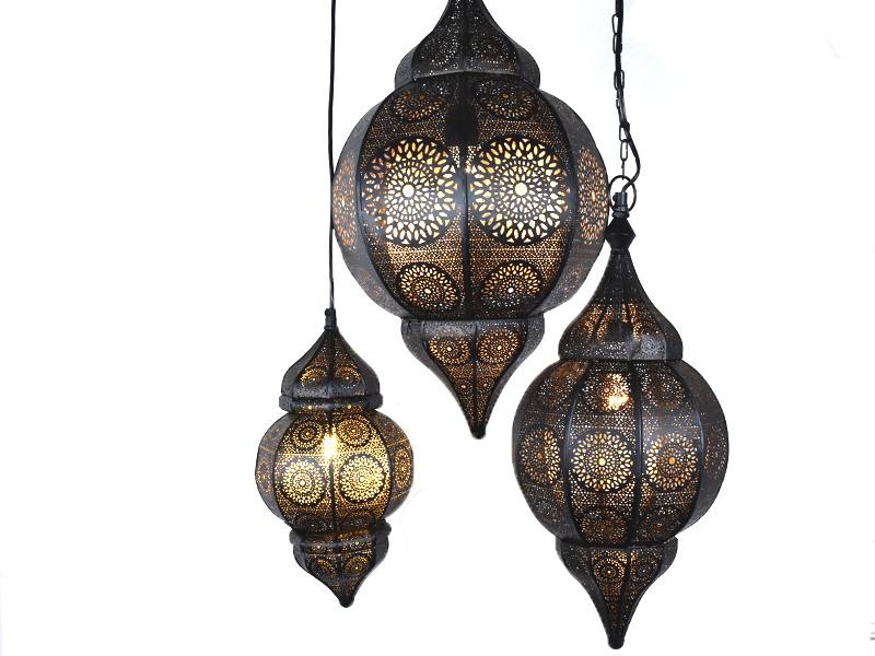 3-teiliges Set orientalischer Hängelampen in Schwarz und Gold