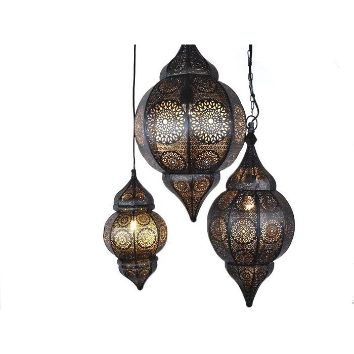 3-teiliges Set orientalischer Hängelampen in Schwarz und Gold