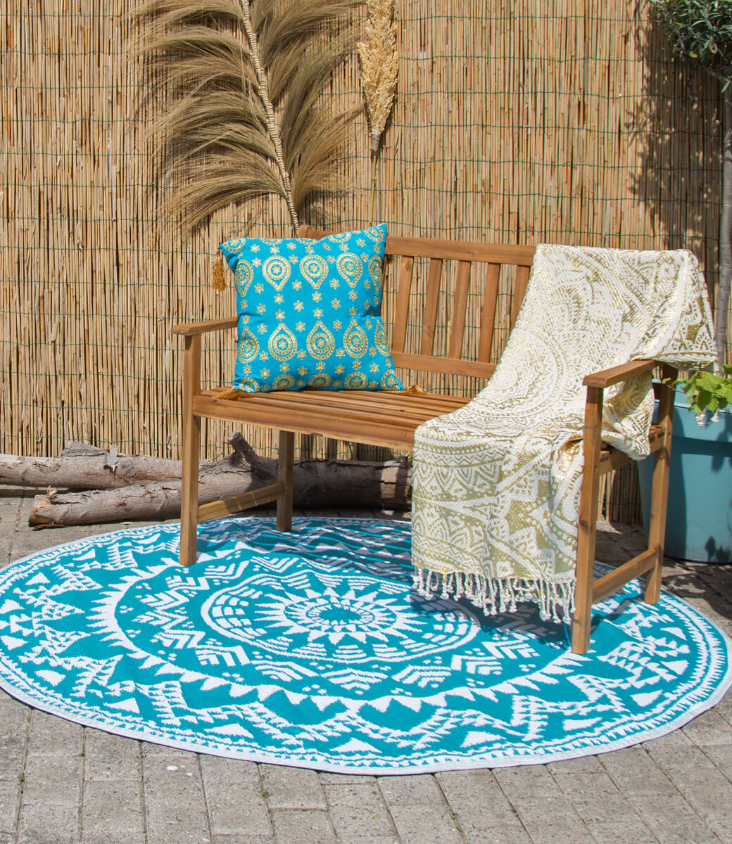 Wonder Rugs Rundes Türkisfarbenes Gartenteppich