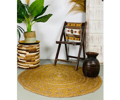 Runder Jute-Teppich mit Goldmuster