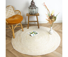 Weißer runder Jute-Teppich
