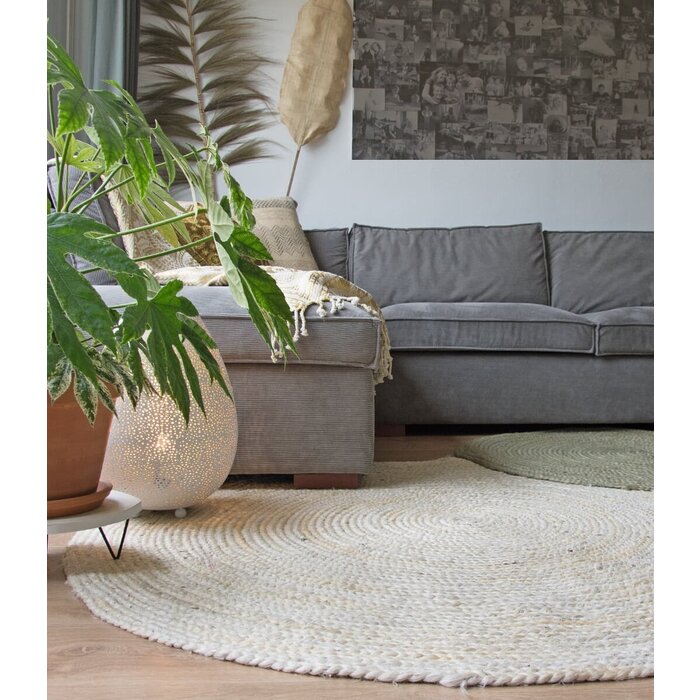 Weißer runder Jute-Teppich