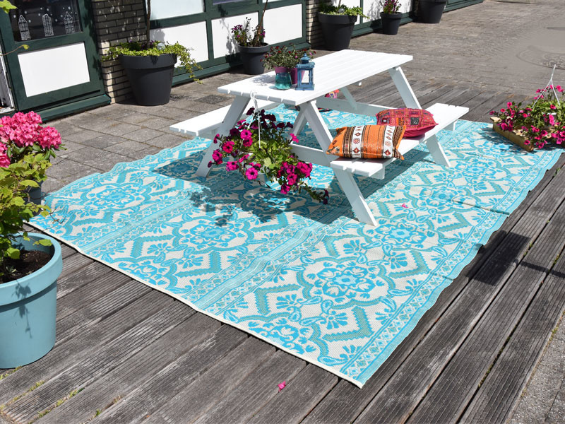 Wonder Rugs Grosser Kunststoff-Aussenteppich in Türkis