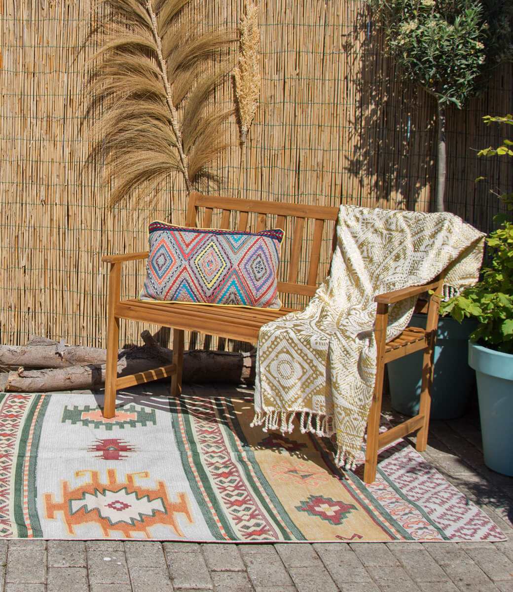 Wonder Rugs Beiger Kelim Außenteppich aus Stoff