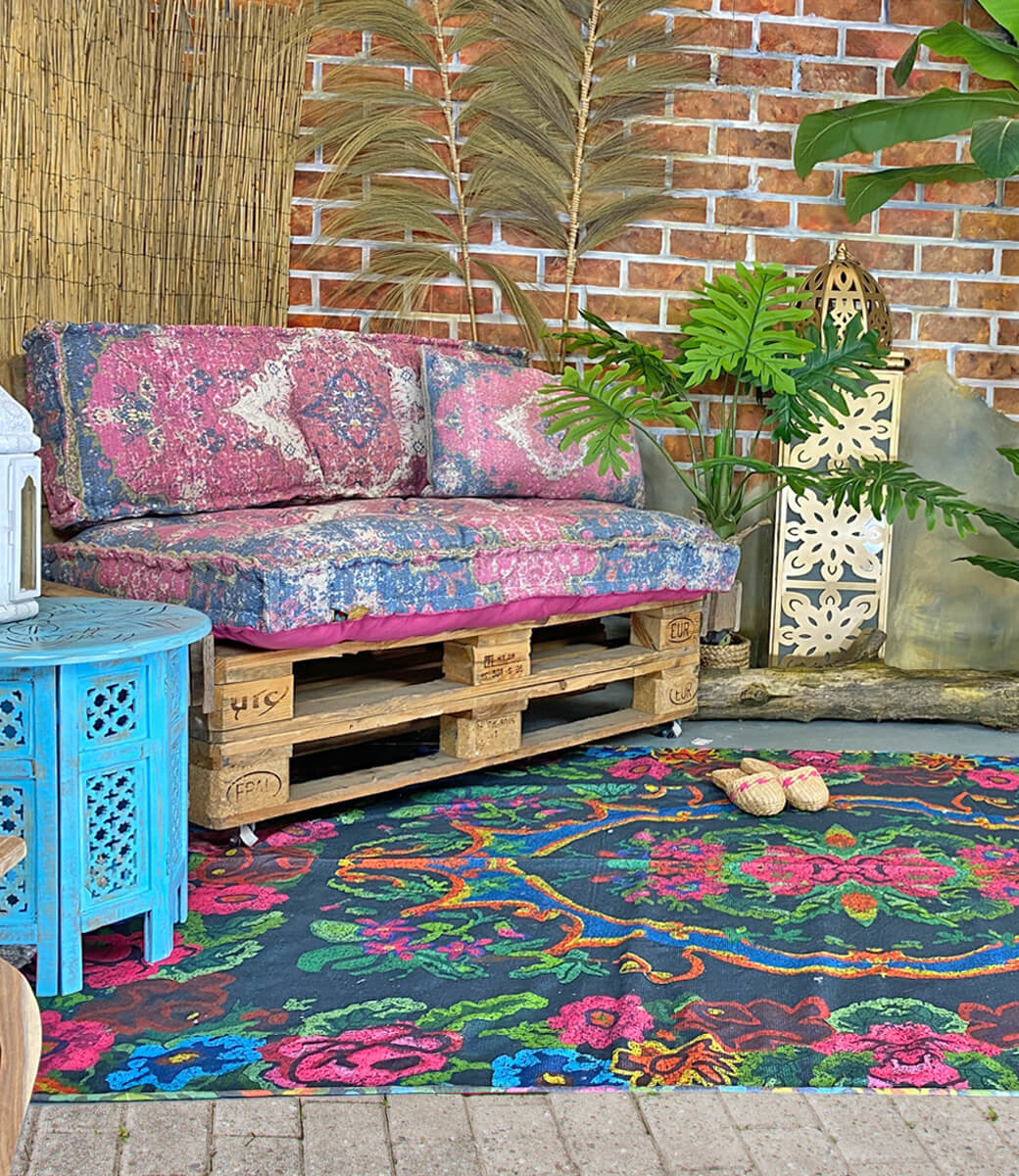 Wonder Rugs Outdoor teppich mit Schwarzem Rosenkelim-Muster