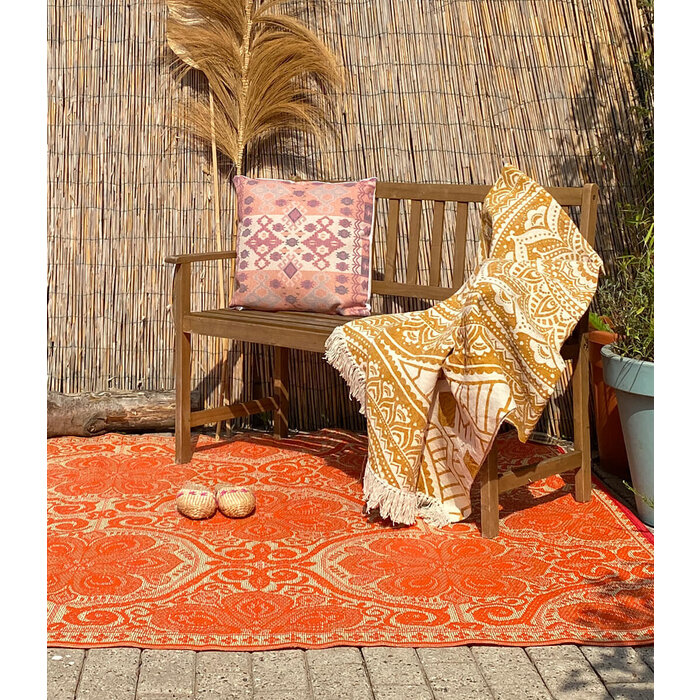 Melierter Outdoor Teppich in Orange mit Gold