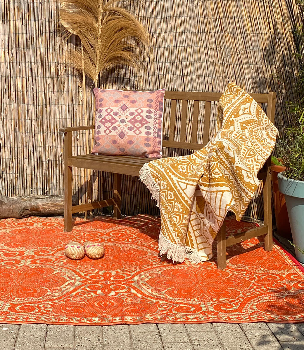 Melierter Outdoor Teppich in Orange mit Gold