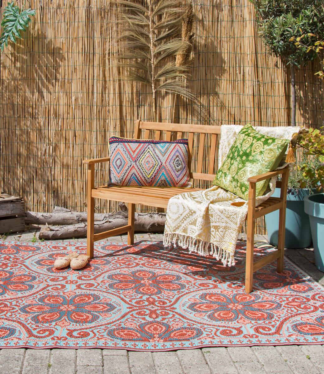 Wonder Rugs Bohemian Outdoor-Teppich in Türkis mit Terra