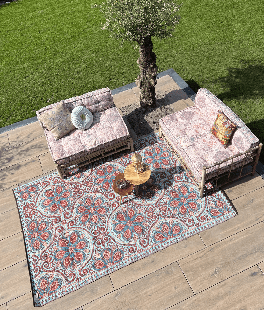 Wonder Rugs Bohemian Outdoor-Teppich in Türkis mit Terra