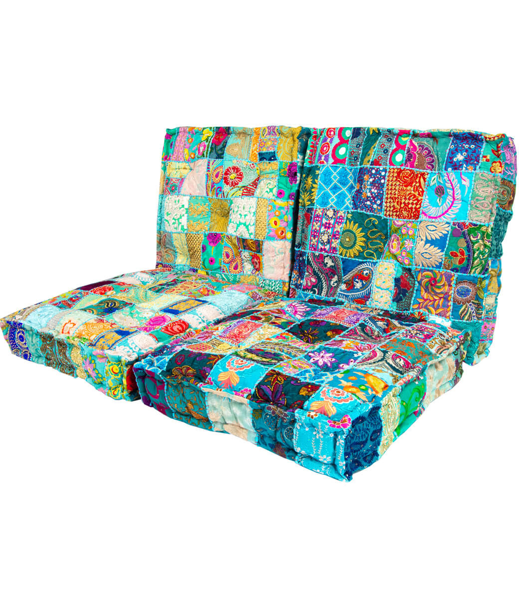 Palletkissen Set Patchwork Blau