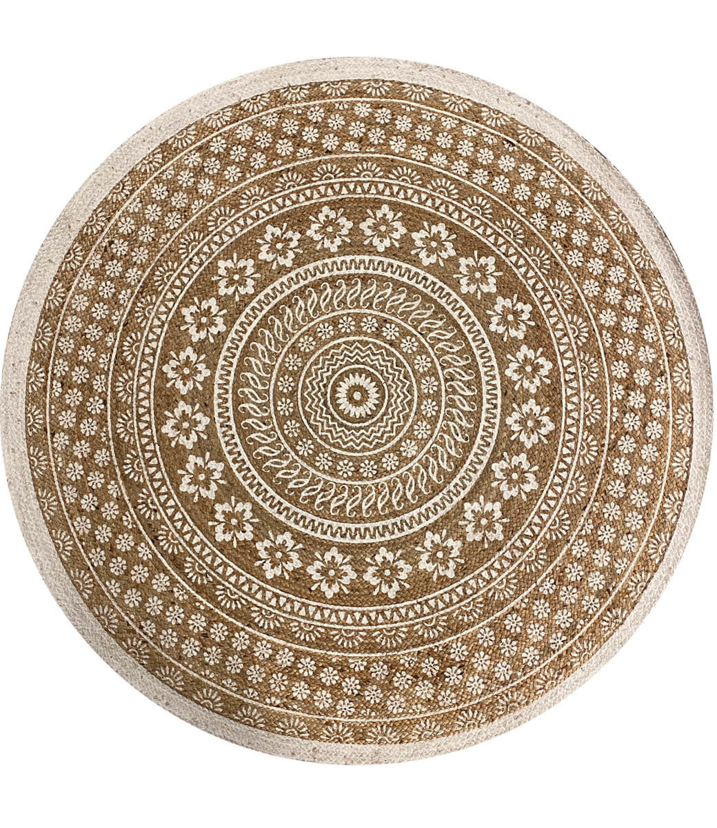 Runder Jute-Teppich in Weiß
