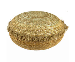Jute-Pouf in Goldfarben mit Ibiza-Stil