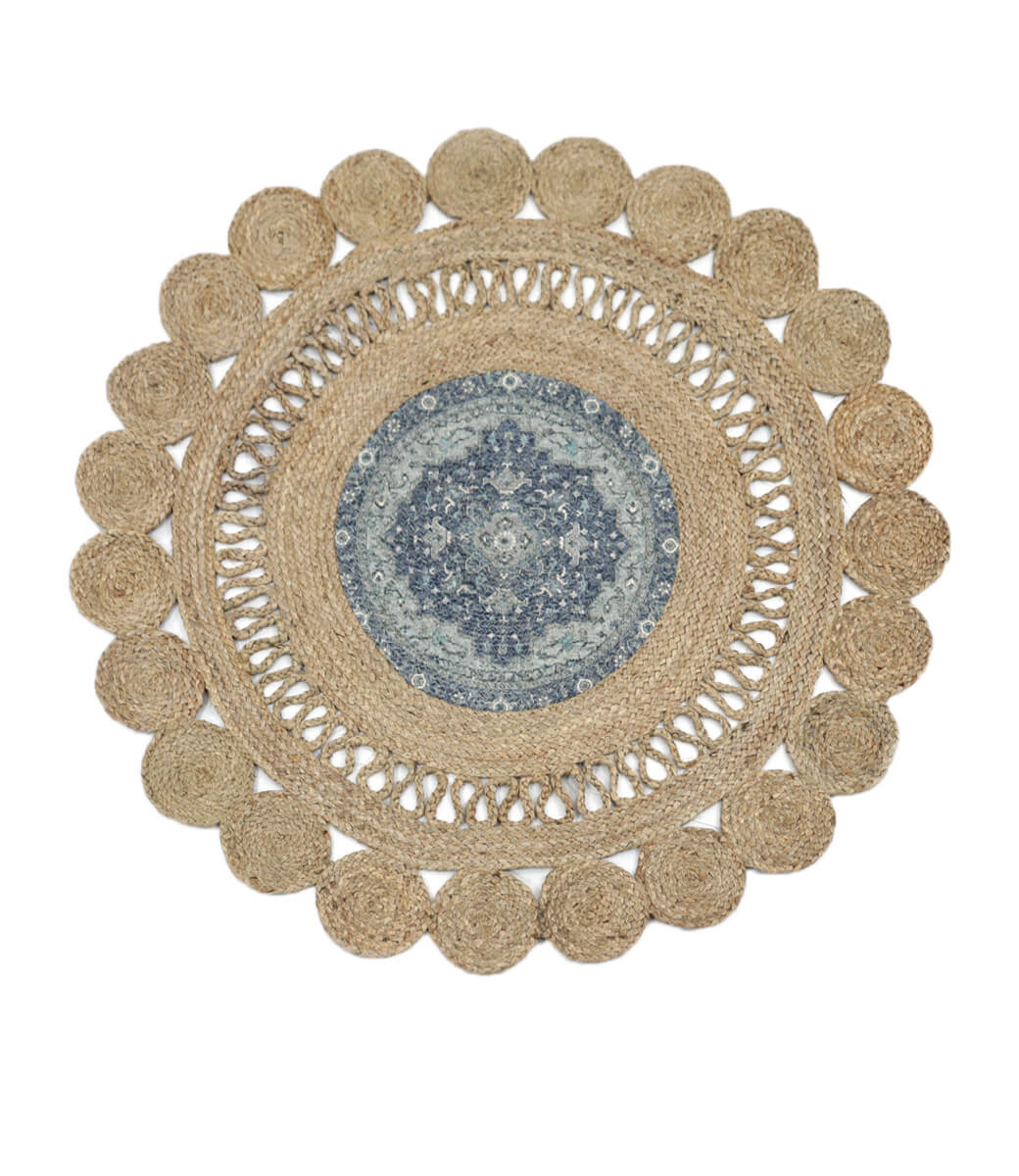 Wonder Rugs Runder Jute-Teppich in Saphir-Kelim-Design
