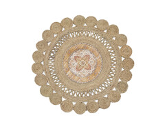 Runder Jute-Teppich in Pfirsich-Kelim-Design