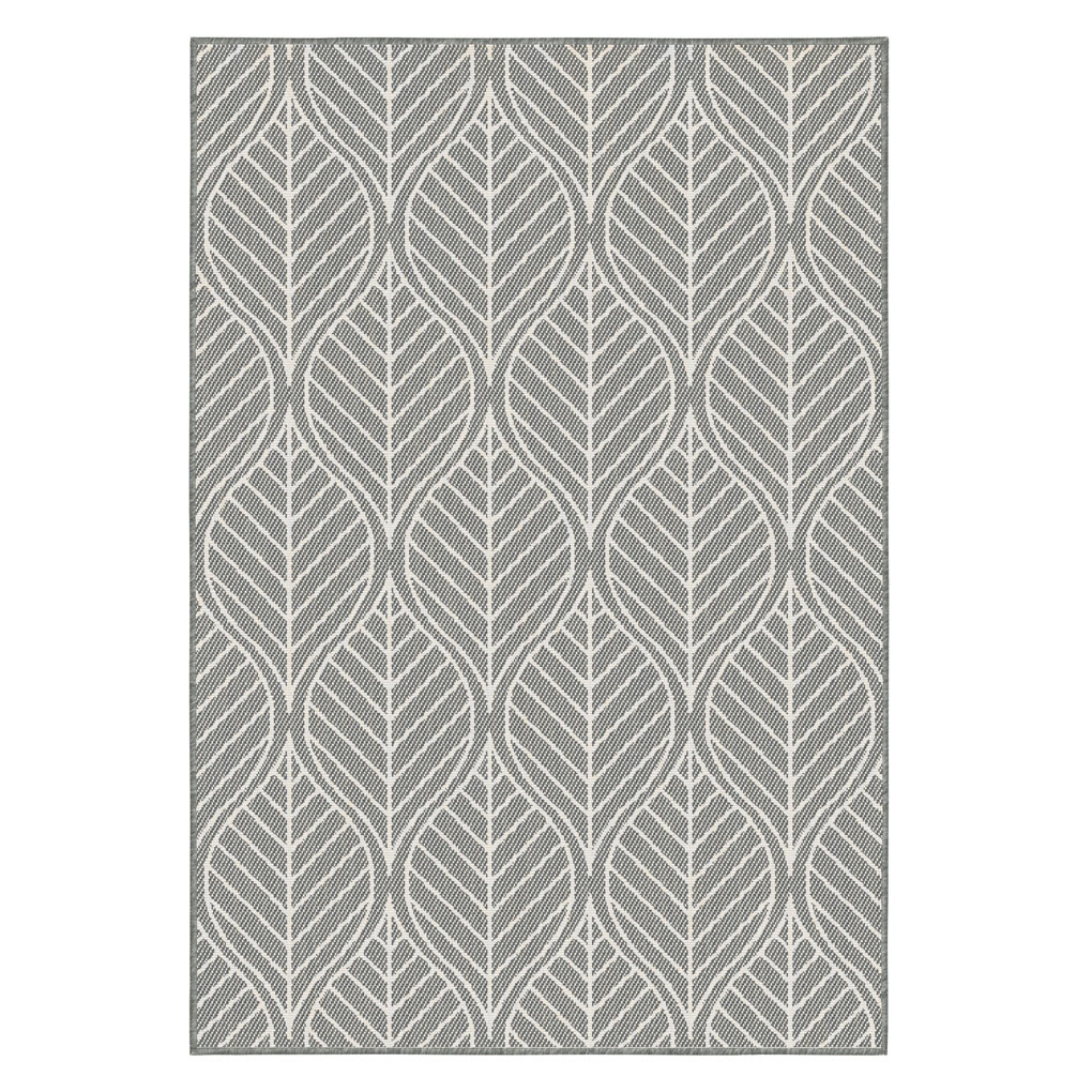 Wonder Rugs Outdoor Teppich Grau-Weiß Blättermuster