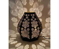 Blumen-Tischlampe in Schwarz/Gold