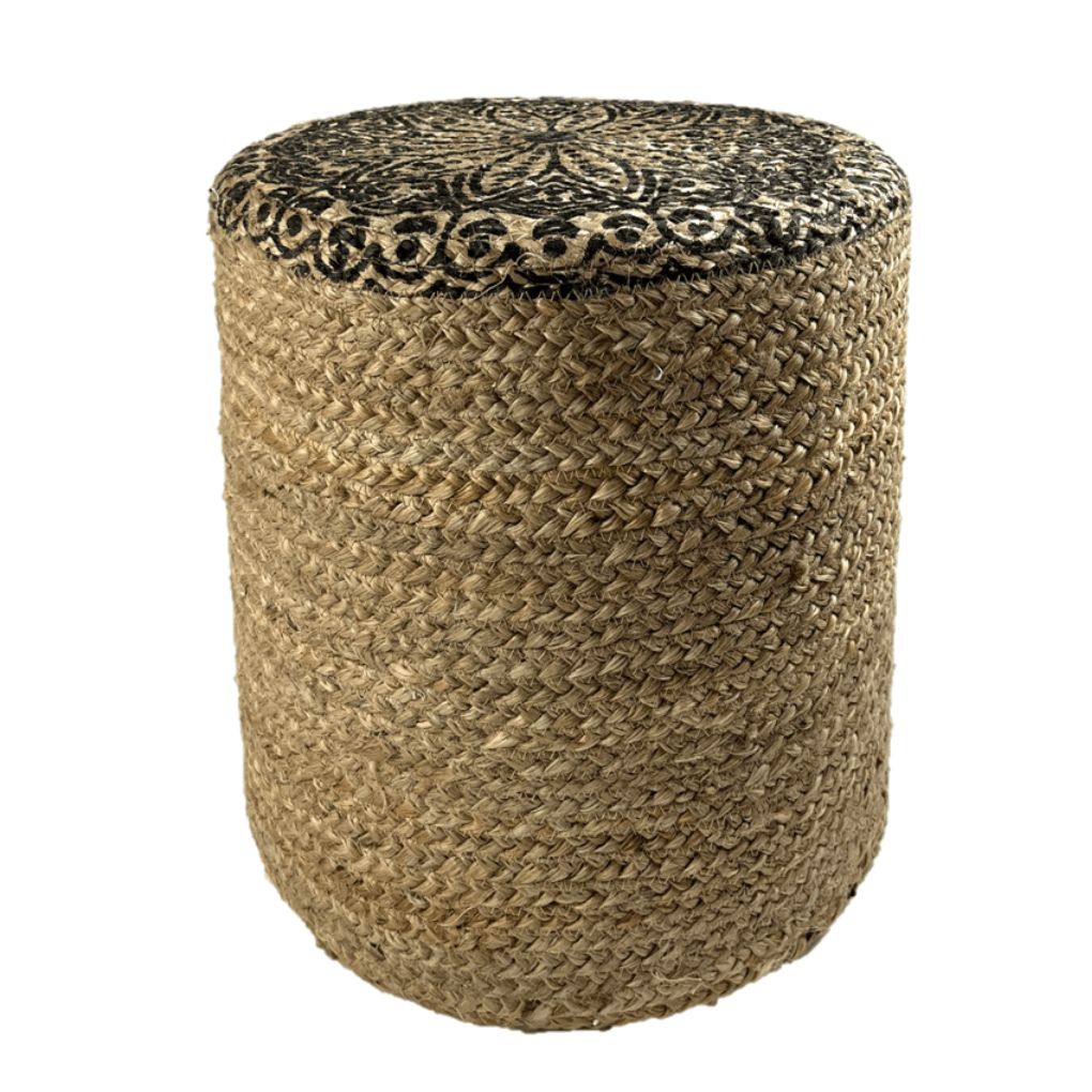 Jute-Hocker in Schwarz