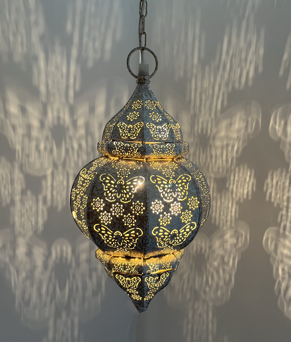 Schmetterlings-Hängelampe weiß/gold