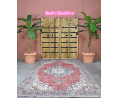 Vintage Teppich in Rot, 197x356 cm.