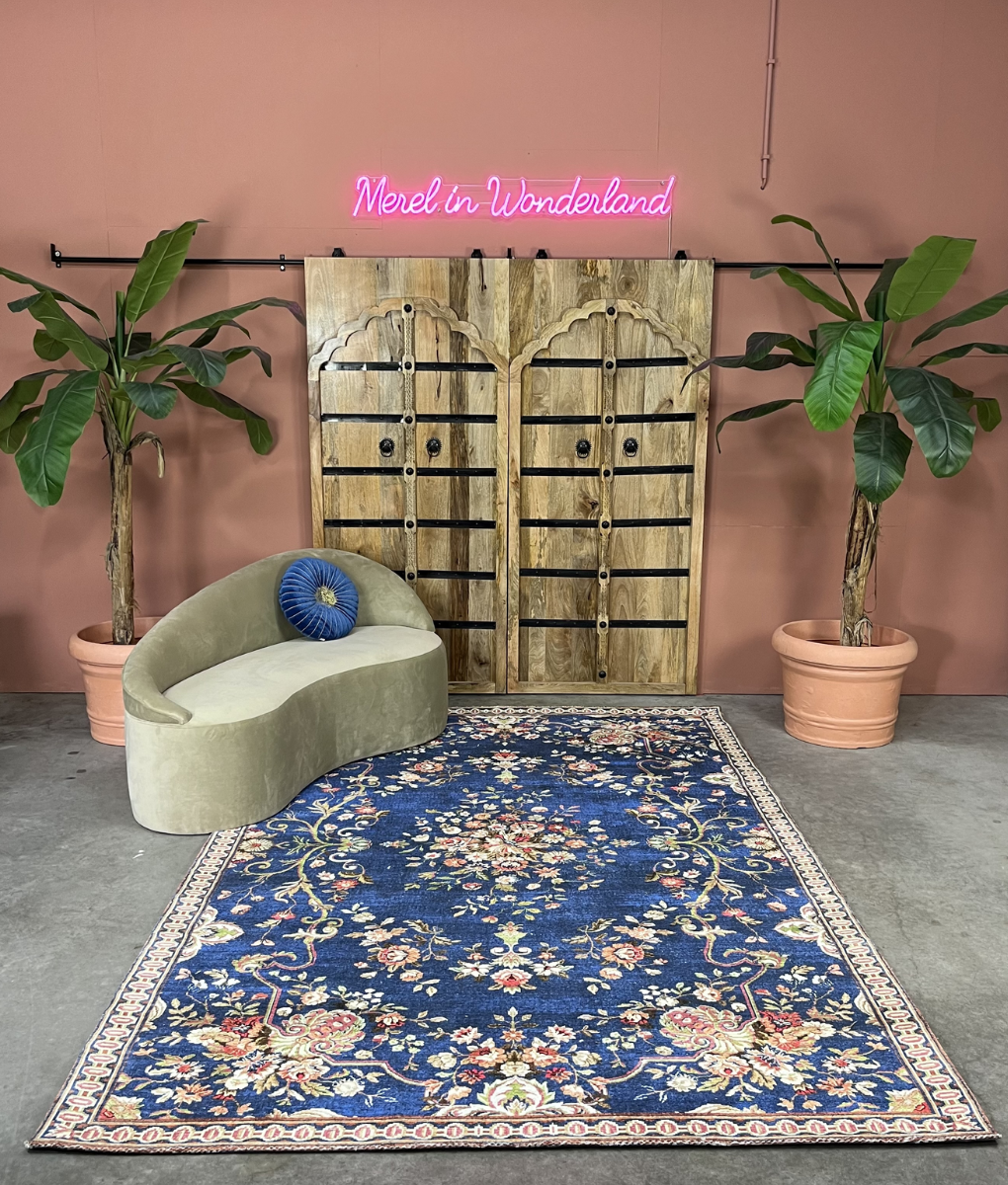 Wonder Rugs Rosen Kelim Teppich blau