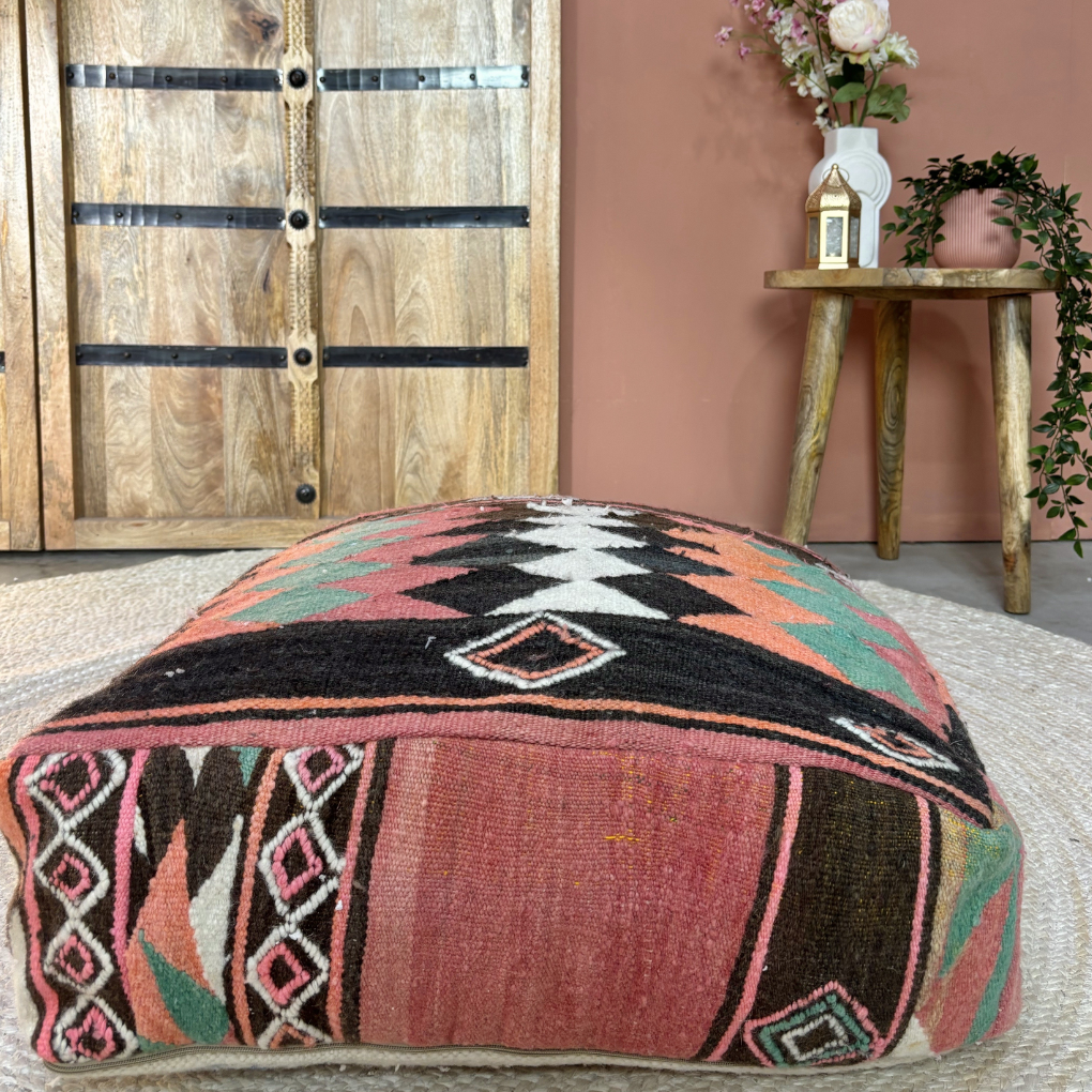 Marokkanischer Pouf in Rosa/Orange