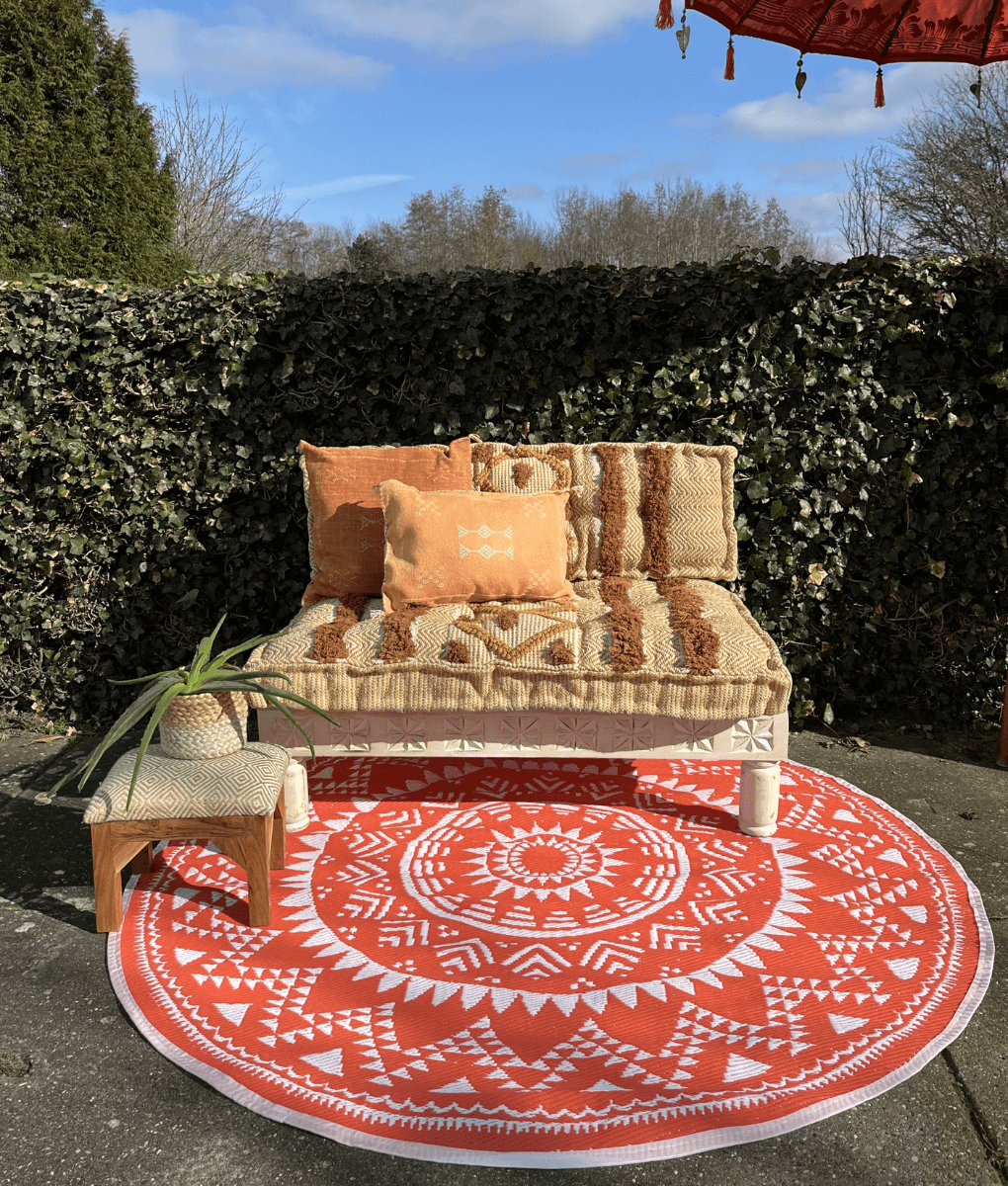 Runder Outdoor-Teppich creme/terra