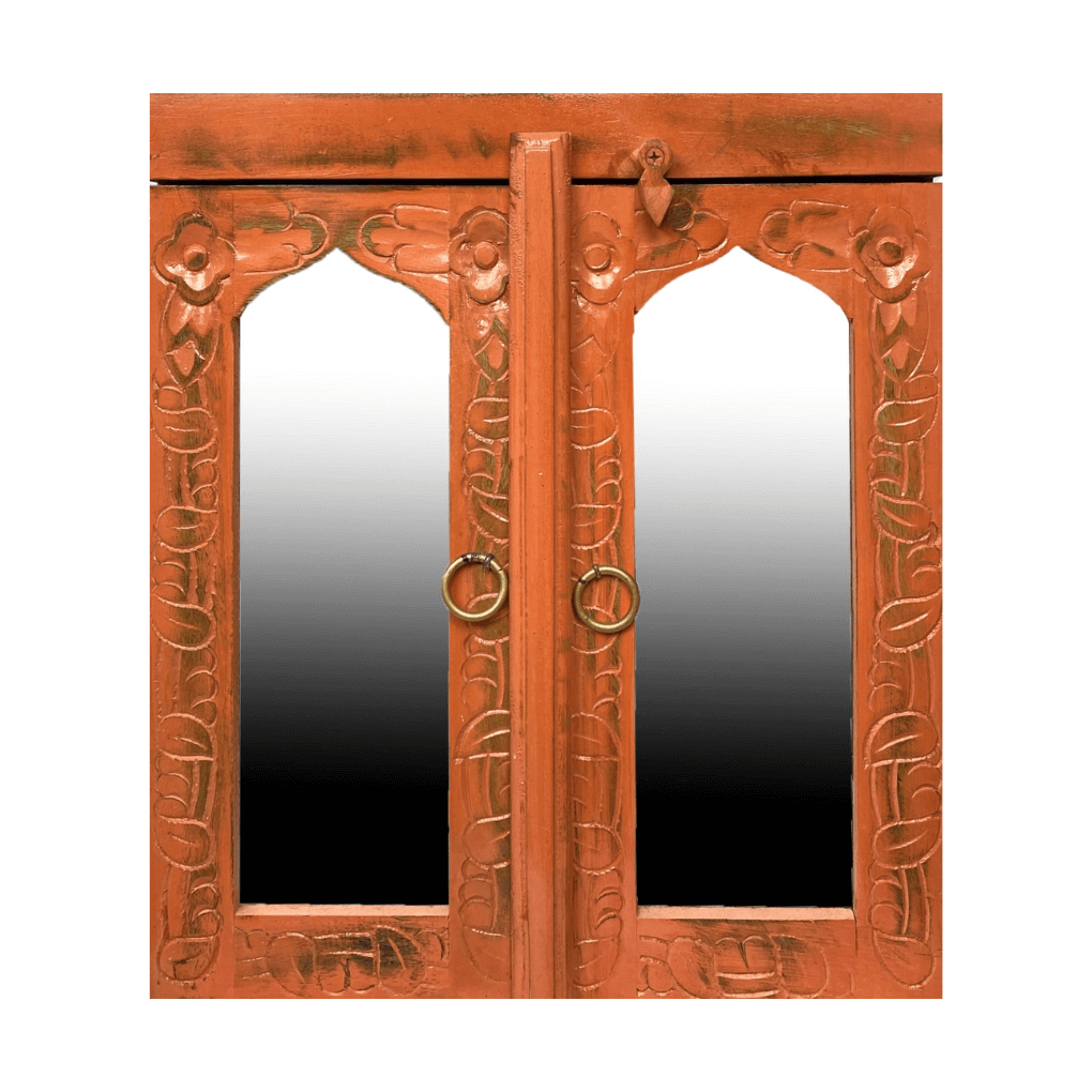 Badezimmerschrank mit lachsrosa Spiegel