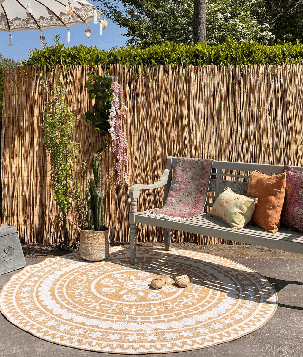 Wonder Rugs Runder Outdoor-Teppich in Jute-Optik in Ockergelb