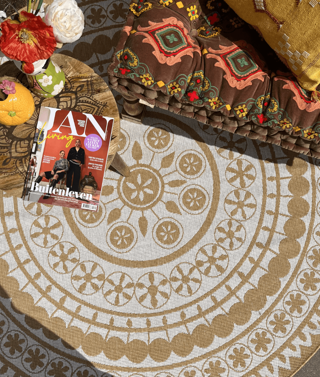 Wonder Rugs Runder Outdoor-Teppich in Jute-Optik in Ockergelb