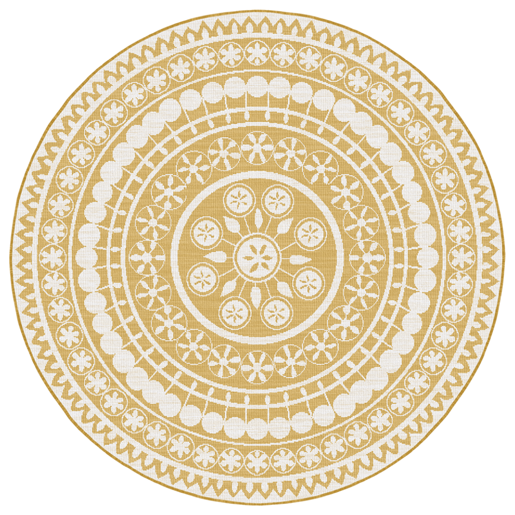 Wonder Rugs Runder Outdoor-Teppich in Jute-Optik in Ockergelb