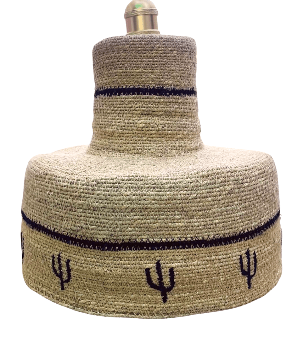 Lampenschirm aus Seegras, Kaktus, schwarz