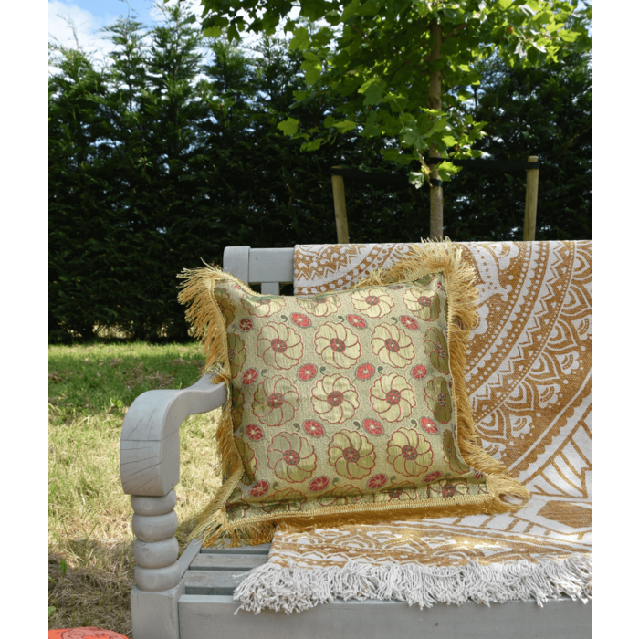 Luxuriöses Bali-Kissen - Blumenbombengrün