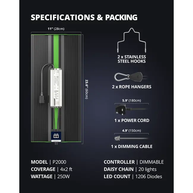 ViparSpectra® 2024 Updated P2000 200W Full Spectrum Led Met Daisy Chain