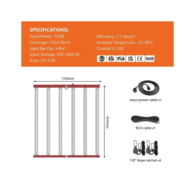 Ralight LED 720W 6 Bars 120x120 cm