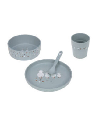Lassig Dish Set PP/Cellulose Tiny Farmer Sheep/Goose blue, (Plate, Bowl, Mug, Spoon)