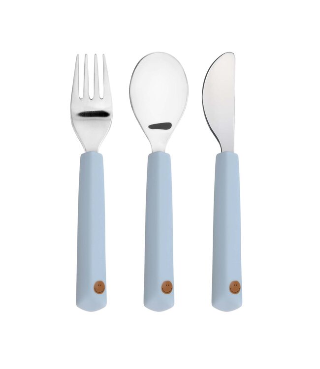 Lassig Lassig - Cutlery with Silicone Handle 3 pcs Happy Rascals, Smile sky blue