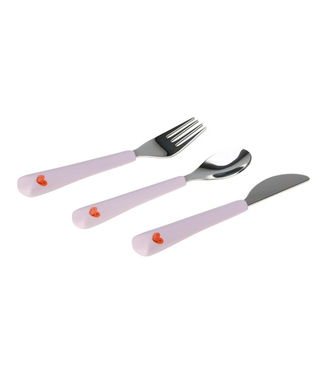 Cutlery with Silicone Handle 3pcs Happy Rascals, Heart lavender