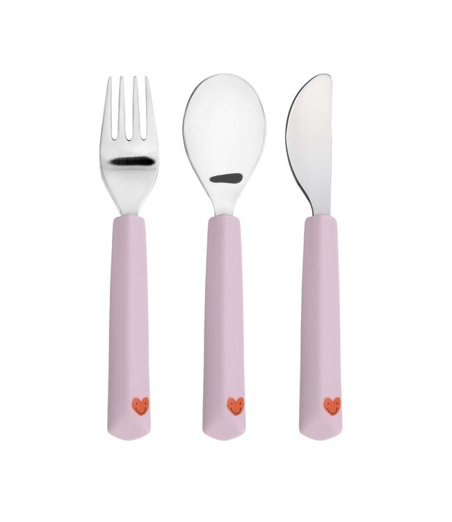 Cutlery with Silicone Handle 3pcs Happy Rascals, Heart lavender