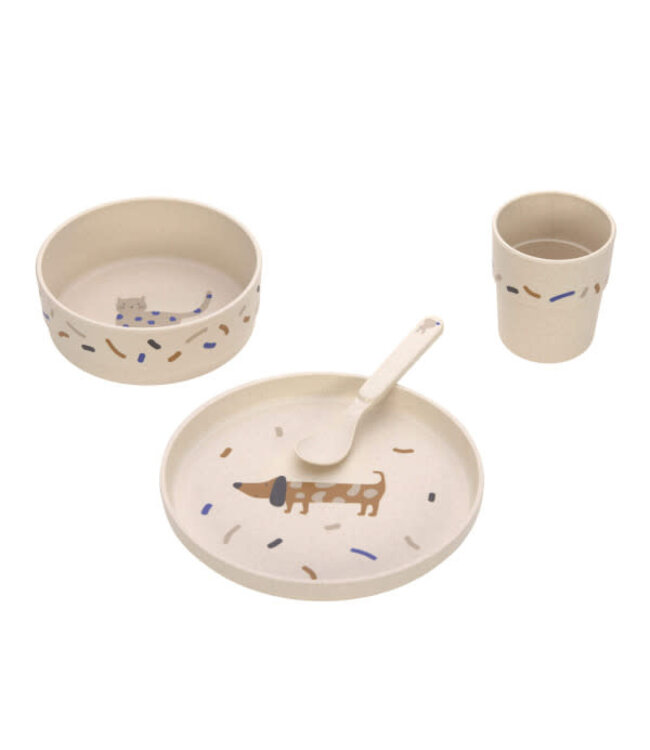 Lassig - Dish Set PP/Cellulose Little Mateys royal blue, (Plate, Bowl, Mug, Spoon)
