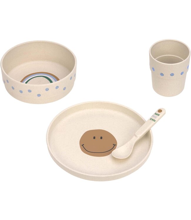 Lassig - Dish Set PP/Cellulose Happy Rascals Smile sky blue, (Plate, Bowl, Mug, Spoon)
