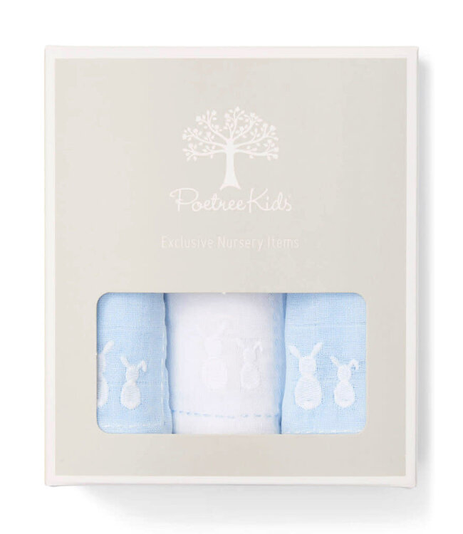 Poetree kids - Tetra doekjes licht blauw/wit/licht blauw - 60x60cm (3-pack)